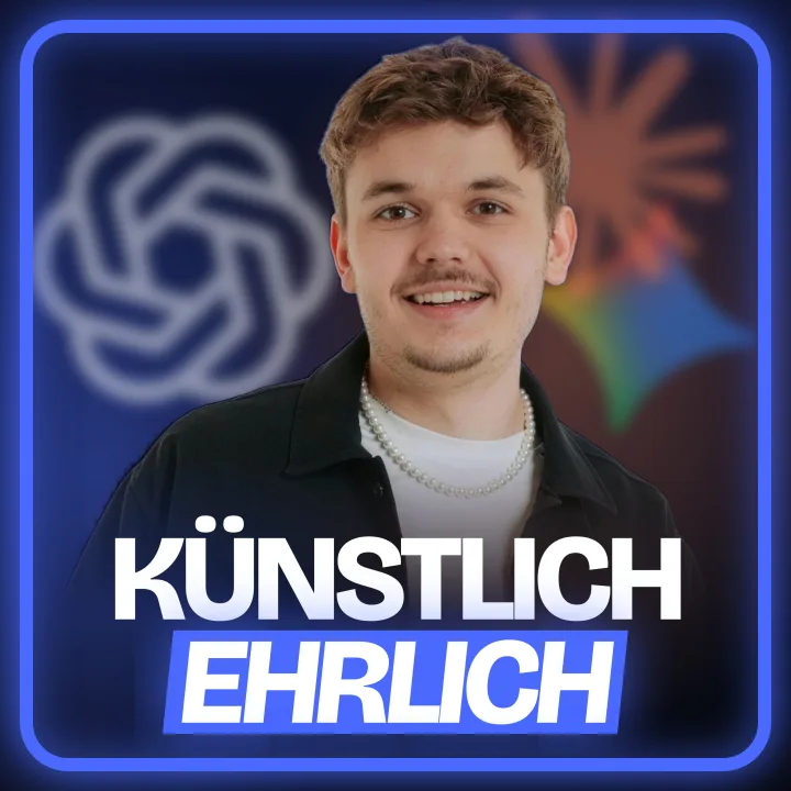 Podcast-Cover Künstlich ehrlich mit Lenny vor unscharfen KI-Logos